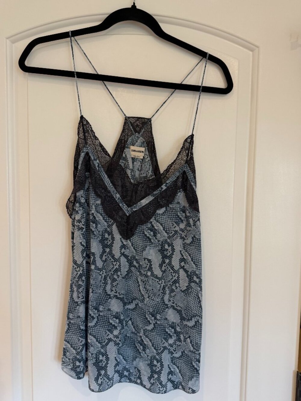 Zadig & Voltaire Blue Snakeskin Silk Christy Camisole Lace Trim Size L